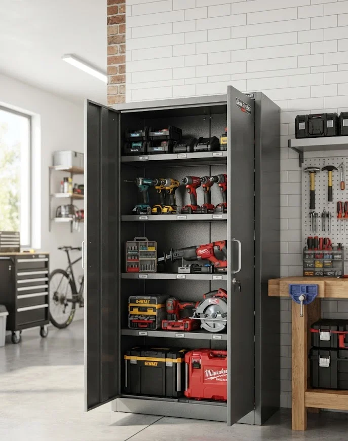 Tool Storage Cabinet with Locking Mechanism