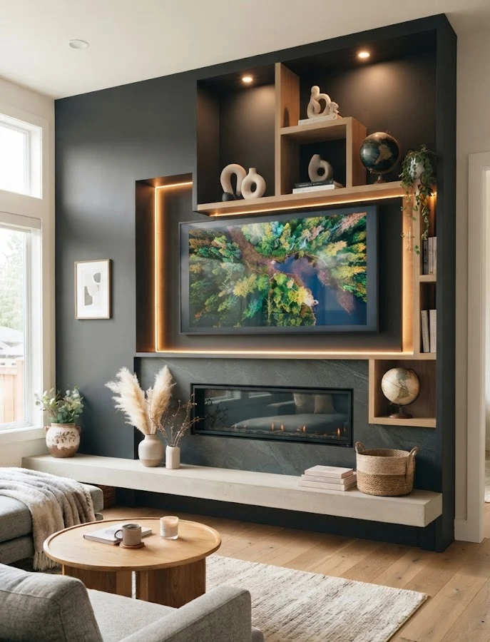 Use a Dark Accent Wall to Blend the TV