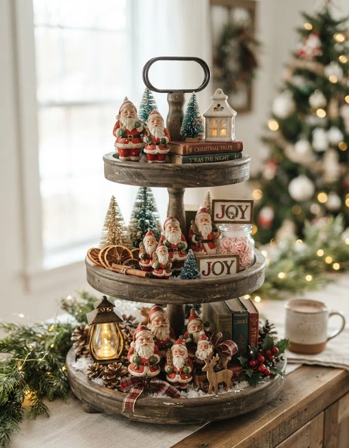 Vintage Christmas Storybook Tiered Tray