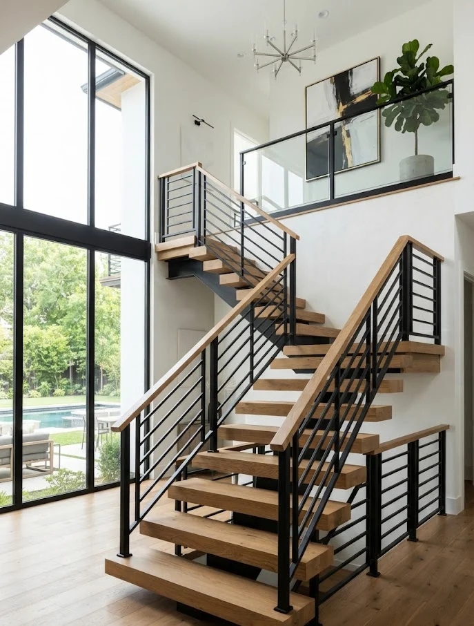 Wood and Metal Combination Railing