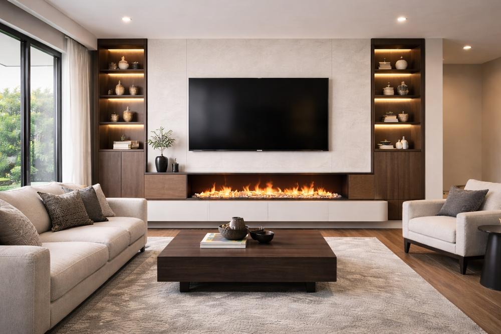 Linear Fireplace with Low TV Placement