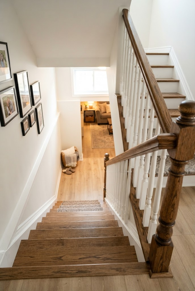 Classic Wooden Basement Stair Railing
